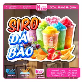 Decal Trang Trí Siro Đá Bào, Tranh Dán Quán Nước, Cà Phê, Dán Tường, Tủ, Kính, Xe Đẩy - Sticker Chịu Được Mưa Nắng.