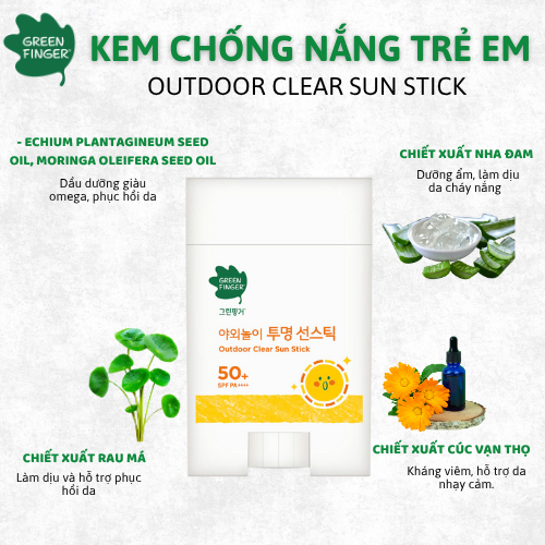Sáp Chống Nắng Cho Bé Green Finger Outdoor Clear Sun Stick SPF50+ PA++++ 20g Bảo Vệ Toàn Diện