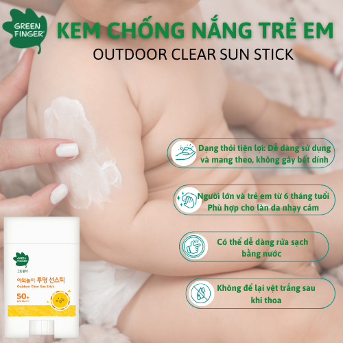 Sáp Chống Nắng Cho Bé Green Finger Outdoor Clear Sun Stick SPF50+ PA++++ 20g Bảo Vệ Toàn Diện