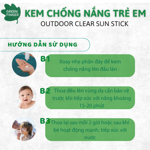 Sáp Chống Nắng Cho Bé Green Finger Outdoor Clear Sun Stick SPF50+ PA++++ 20g Bảo Vệ Toàn Diện