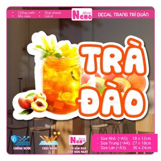 Decal Trang Trí Trà Đào, Tranh Dán Quán Nước, Cà Phê, Dán Tường, Tủ, Kính, Xe Đẩy - Sticker Chịu Được Mưa Nắng.