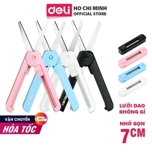 Kéo Mini Deli 6072 Thu Gọn 105mm – Lưỡi Thép Không Gỉ – An Toàn Cho Học Sinh