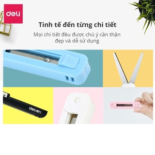 Kéo Mini Deli 6072 Thu Gọn 105mm – Lưỡi Thép Không Gỉ – An Toàn Cho Học Sinh