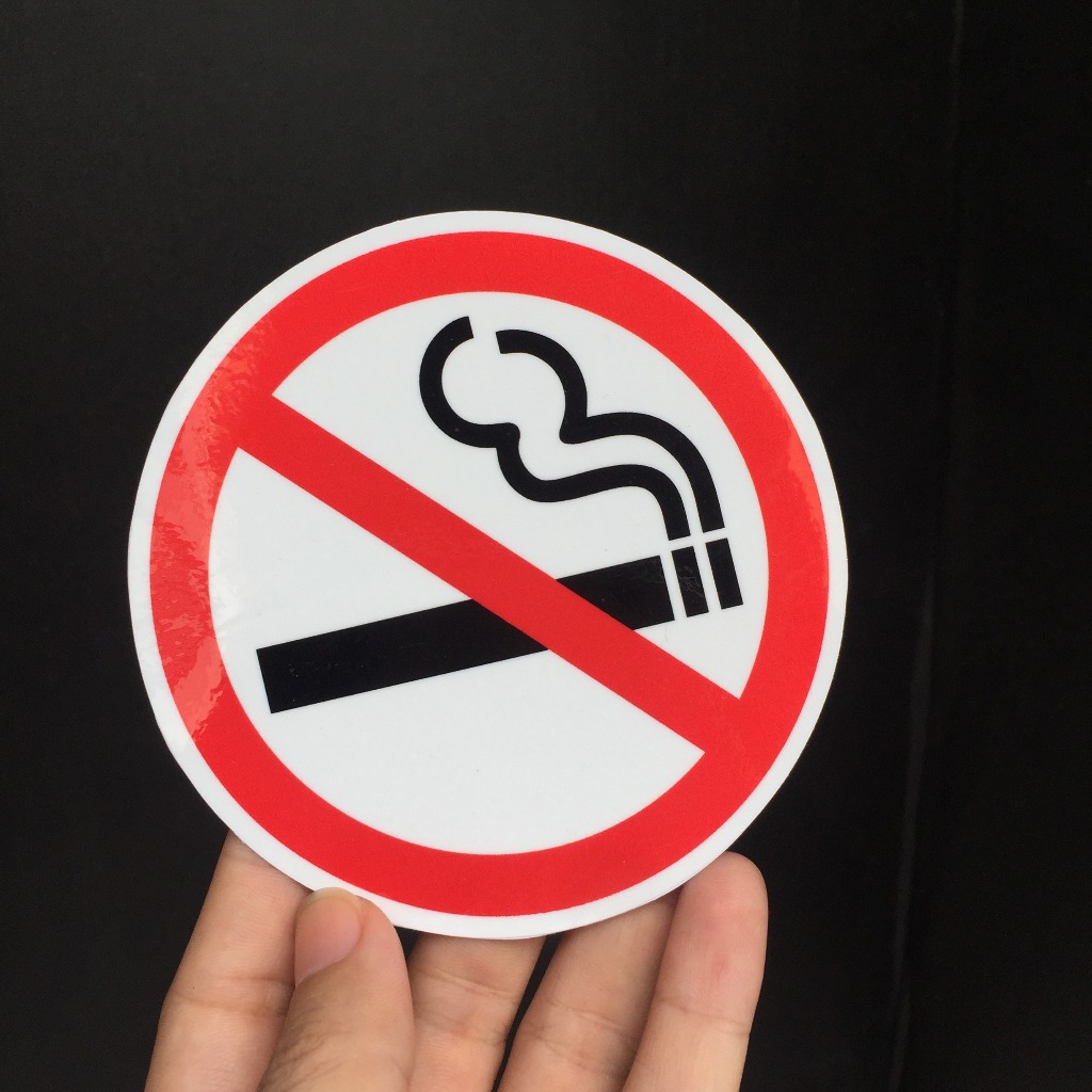 Biển báo tròn 10x10cm Khu vực cấm không hút thuốc. Decal cảnh báo chú ý chống nước. No Smoking