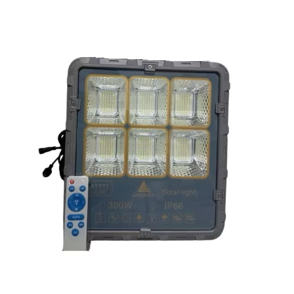 ĐÈN PHA NĂNG LƯỢNG MẶT TRỜI 300W QF - Hiệu LINGZHAO vỏ nhôm kháng bụi, kháng nước IP66 có Remote