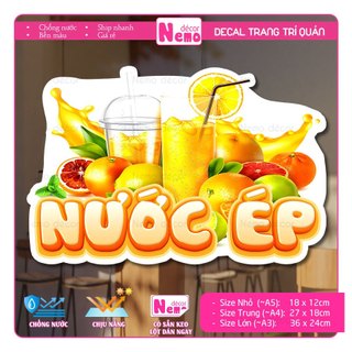 Decal Trang Trí Nước Ép, Tranh Dán Quán Nước, Cà Phê, Dán Tường, Tủ, Kính, Xe Đẩy - Sticker Chịu Được Mưa Nắng.