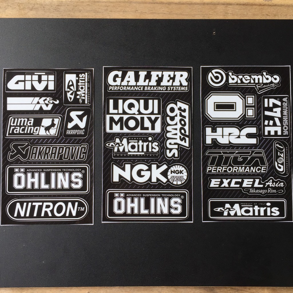Set 3 tờ logo trắng đen cực ngầu. Decal hình dán cao cấp chống nước không bay màu, chùi rửa thoải mái