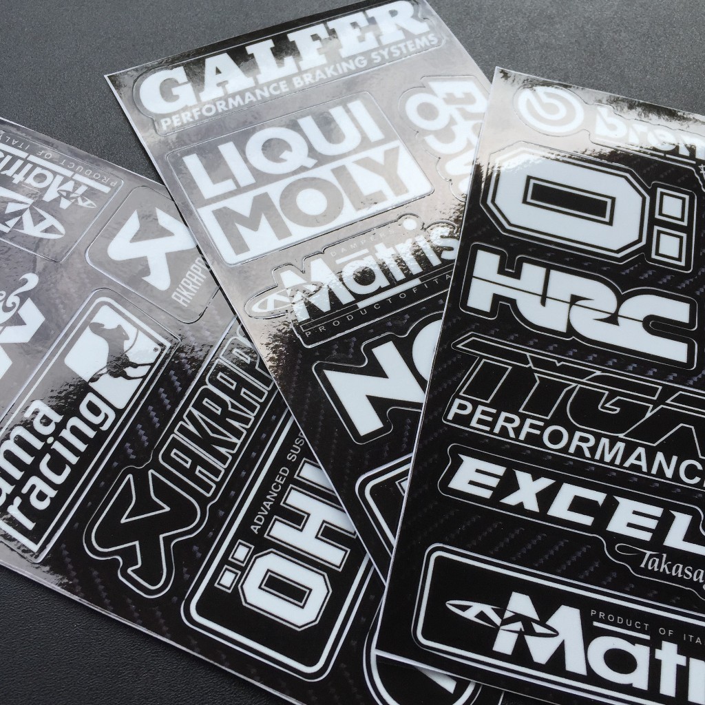 Set 3 tờ logo trắng đen cực ngầu. Decal hình dán cao cấp chống nước không bay màu, chùi rửa thoải mái