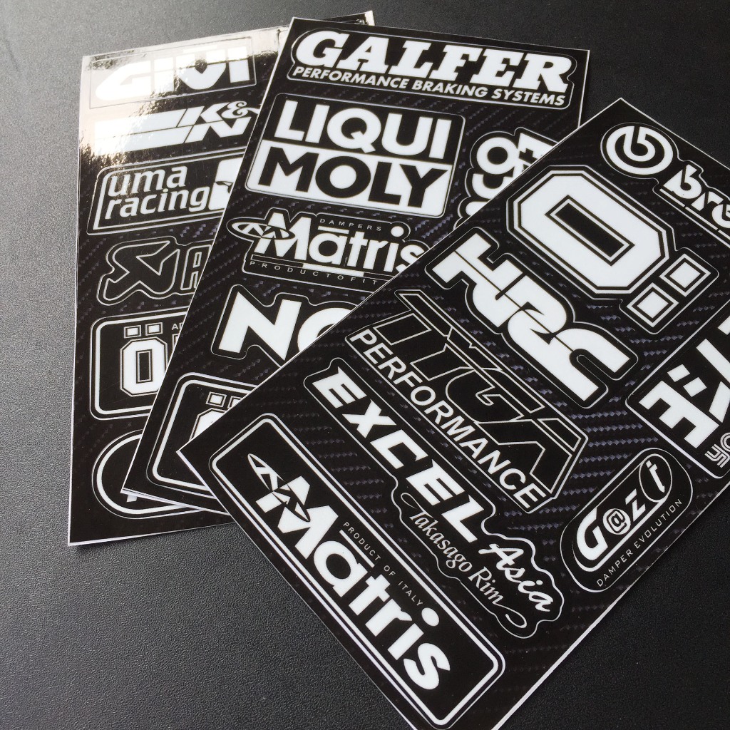 Set 3 tờ logo trắng đen cực ngầu. Decal hình dán cao cấp chống nước không bay màu, chùi rửa thoải mái