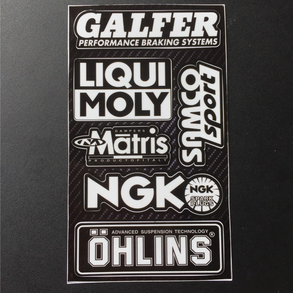 Cặp tem trắng đen Galfer-Liquimoly, logo dán xe chống nước, không bong tróc bay màu. Decal cao cấp