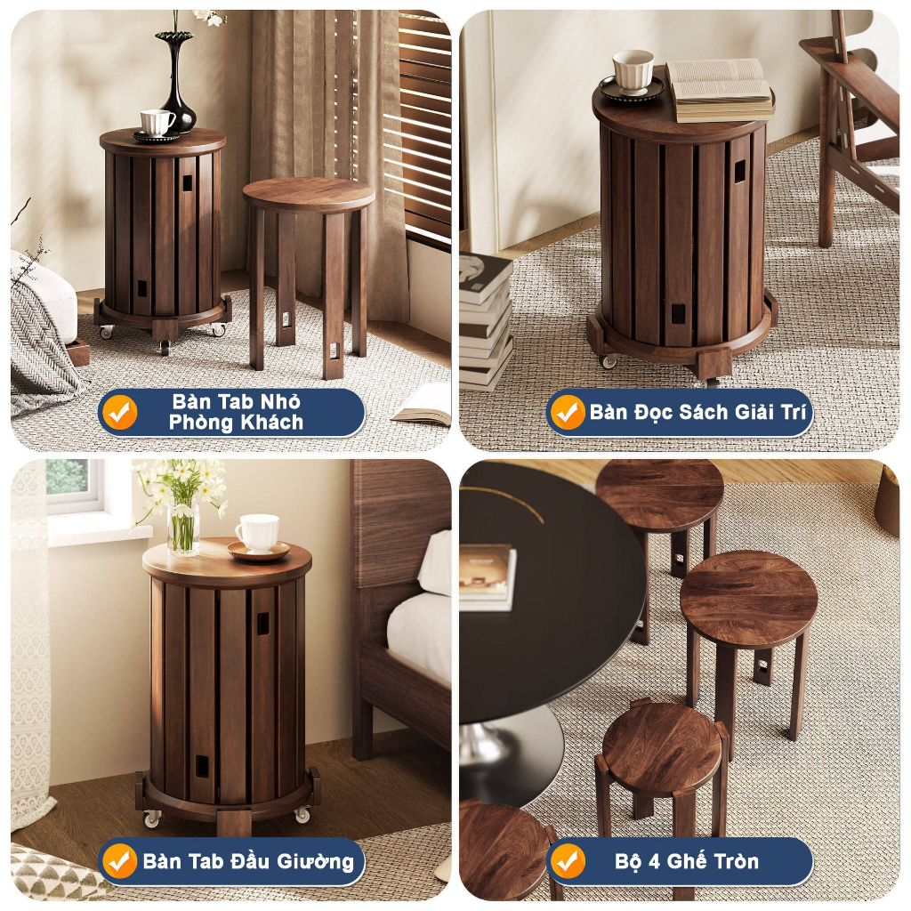 Bộ Ghế Đôn Xếp Gọn Đa Năng Cao Cấp GOTEK G-01 Chất Liệu Gỗ Thông Tự Nhiên Thiết Kế Sang Trọng