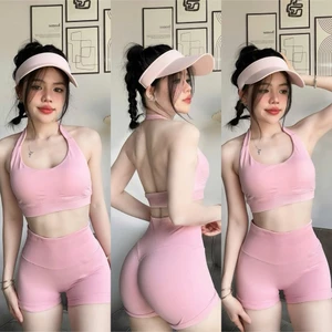 SET QC CỔ YẾM S1 Kèm Mút Hở Lưng Chất Dệt Kim Co Dãn Tập Gym-Yoga-Aerobic-Chạy bộ-Đạp xe⚡️ Hàng nhập khẩu ⚡️