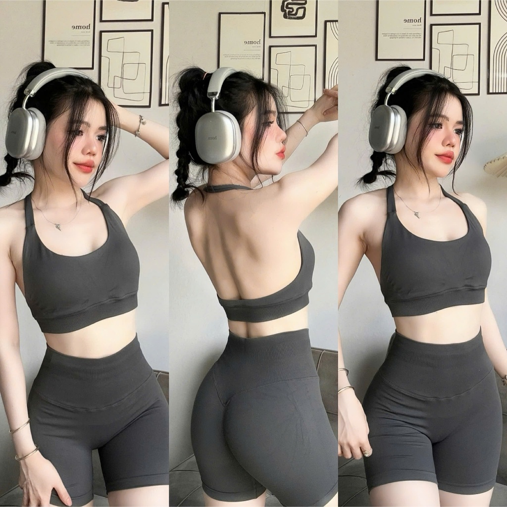SET QC CỔ YẾM S1 Kèm Mút Hở Lưng Chất Dệt Kim Co Dãn Tập Gym-Yoga-Aerobic-Chạy bộ-Đạp xe⚡️ Hàng nhập khẩu ⚡️