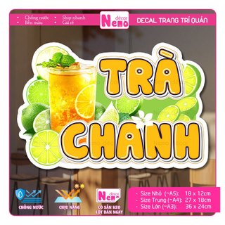 Decal Trang Trí Trà Chanh, Tranh Dán Quán Nước, Cà Phê, Dán Tường, Tủ, Kính, Xe Đẩy - Sticker Chịu Được Mưa Nắng.