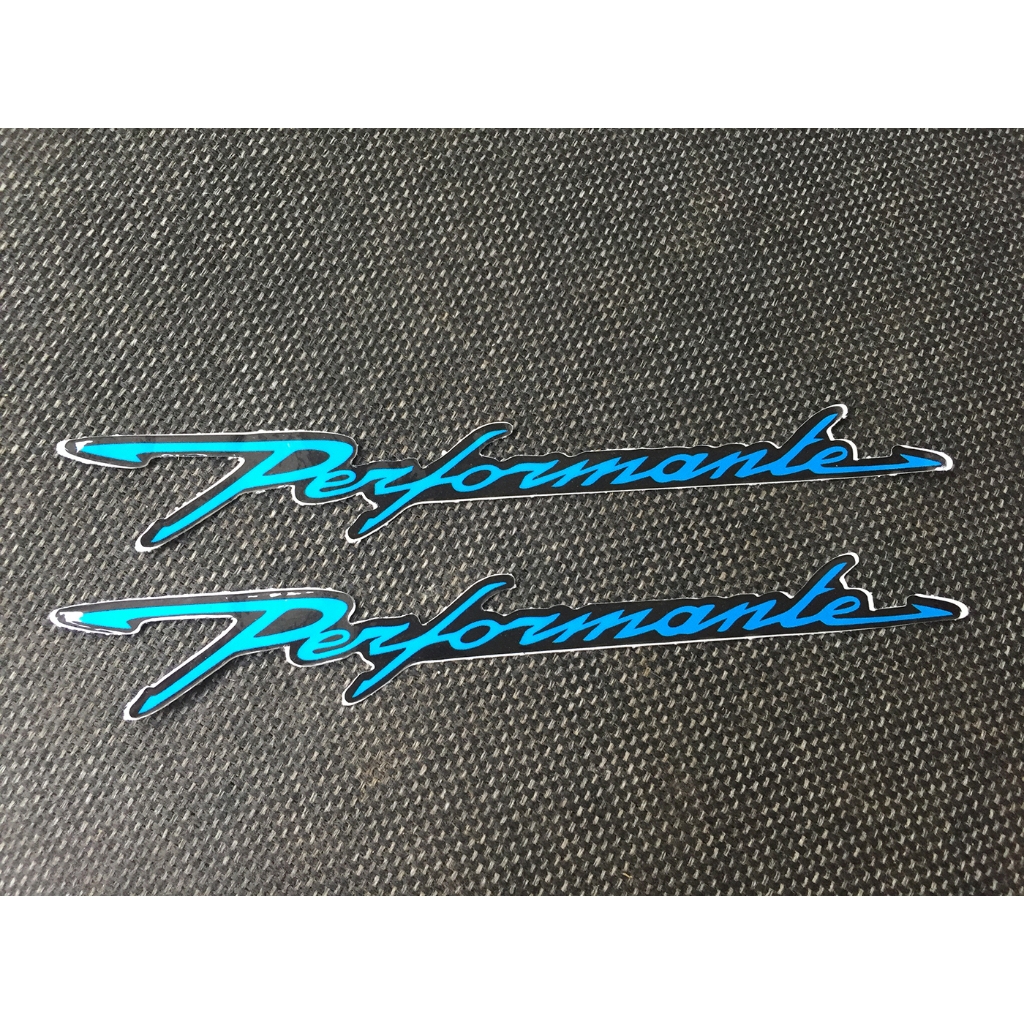 Cặp chữ Performante xanh viền đen. Sticker hình dán chống nước. Tem dán xe máy, vali, nón bảo hiểm, điện thoại, laptop