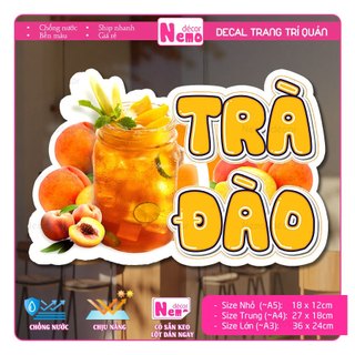 Decal Trang Trí Trà Đào, Tranh Dán Quán Nước, Cà Phê, Dán Tường, Tủ, Kính, Xe Đẩy - Sticker Chịu Được Mưa Nắng.