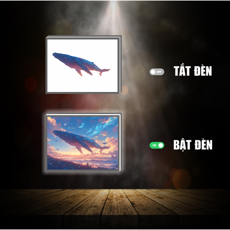 Tranh đèn led 3D đổi màu Whale - Cá voi - Tranh đèn led 3D  trang trí bàn làm việc, đèn ngủ