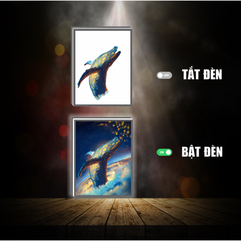 Tranh đèn led 3D đổi màu Whale - Cá voi - Tranh đèn led 3D  trang trí bàn làm việc, đèn ngủ