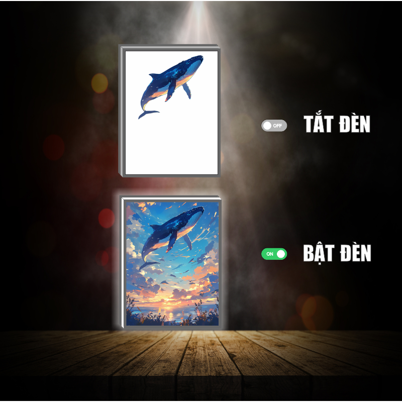 Tranh đèn led 3D đổi màu Whale - Cá voi - Tranh đèn led 3D  trang trí bàn làm việc, đèn ngủ