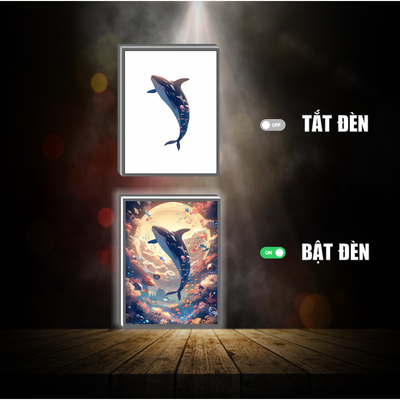 Tranh đèn led 3D đổi màu Whale - Cá voi - Tranh đèn led 3D  trang trí bàn làm việc, đèn ngủ