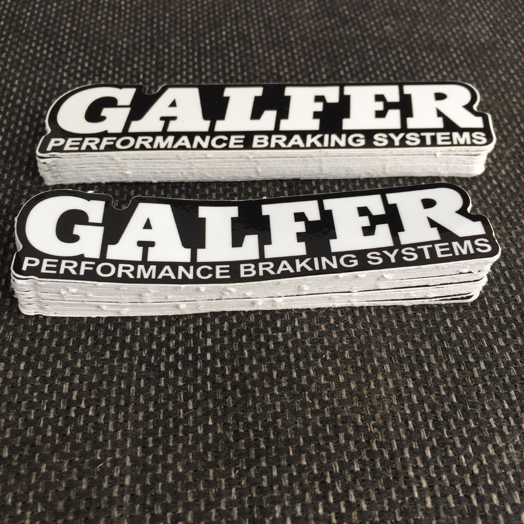 Logo GALFER[11.3x2.8cm] nền đen chữ trắng. Hình dán decal siêu dính, chống nước, tem đua trang trí