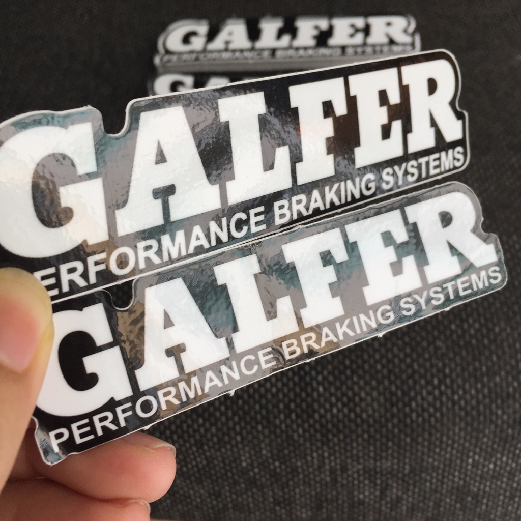 Logo GALFER[11.3x2.8cm] nền đen chữ trắng. Hình dán decal siêu dính, chống nước, tem đua trang trí