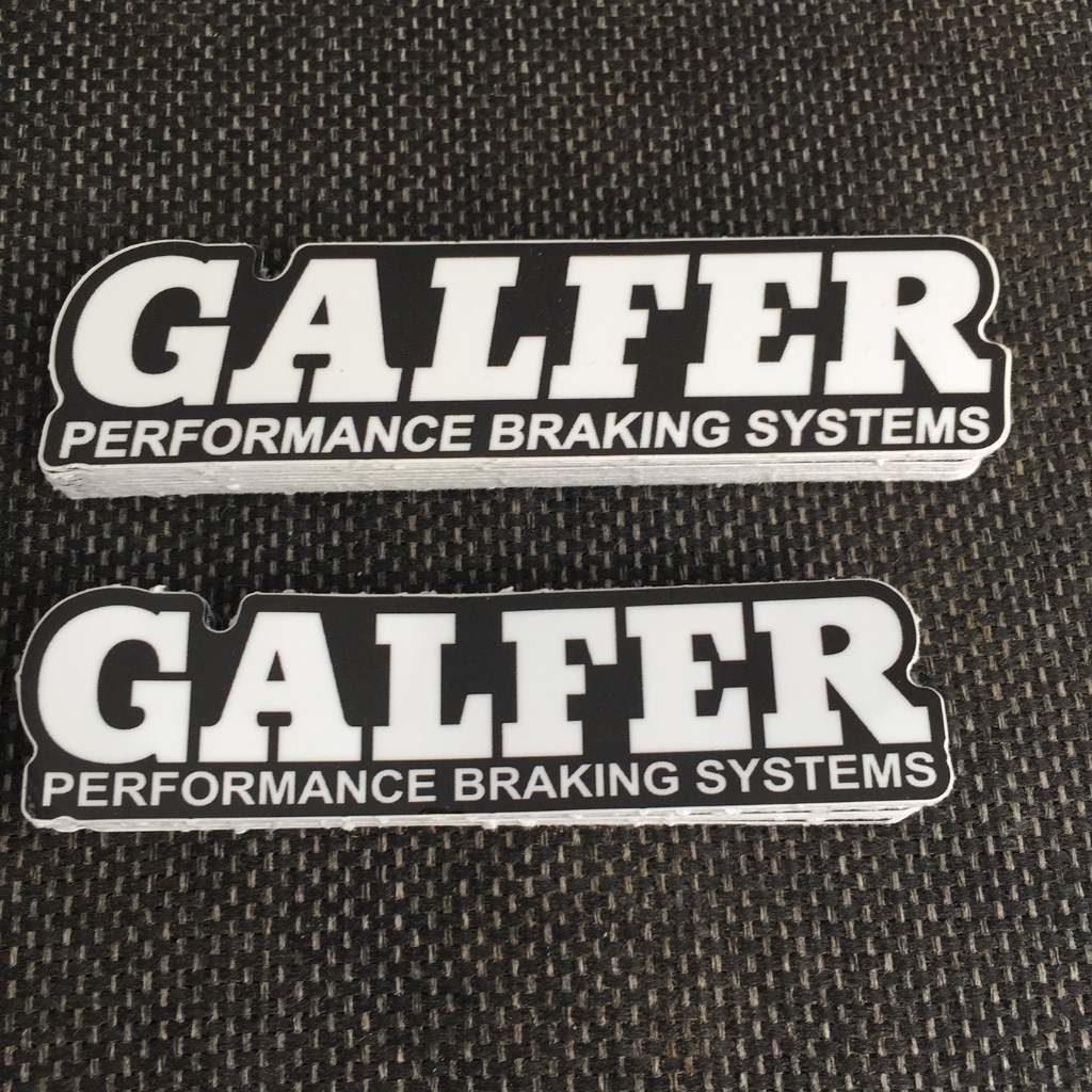 Logo GALFER[11.3x2.8cm] nền đen chữ trắng. Hình dán decal siêu dính, chống nước, tem đua trang trí