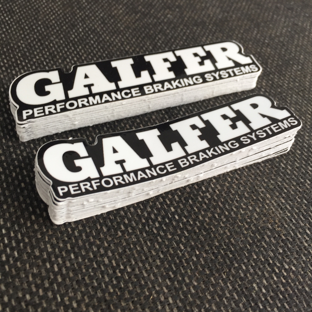 Logo GALFER[11.3x2.8cm] nền đen chữ trắng. Hình dán decal siêu dính, chống nước, tem đua trang trí