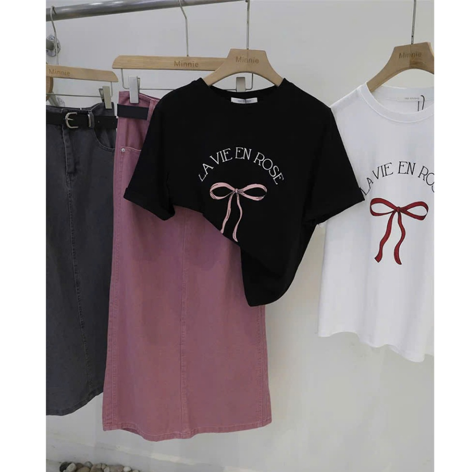 Áo thun nữ ngắn tay dáng rộng in hình Nơ hottrend JULY FASHION, Áo thun nữ in hình chất thun Cotton dày dặn mát mẻ