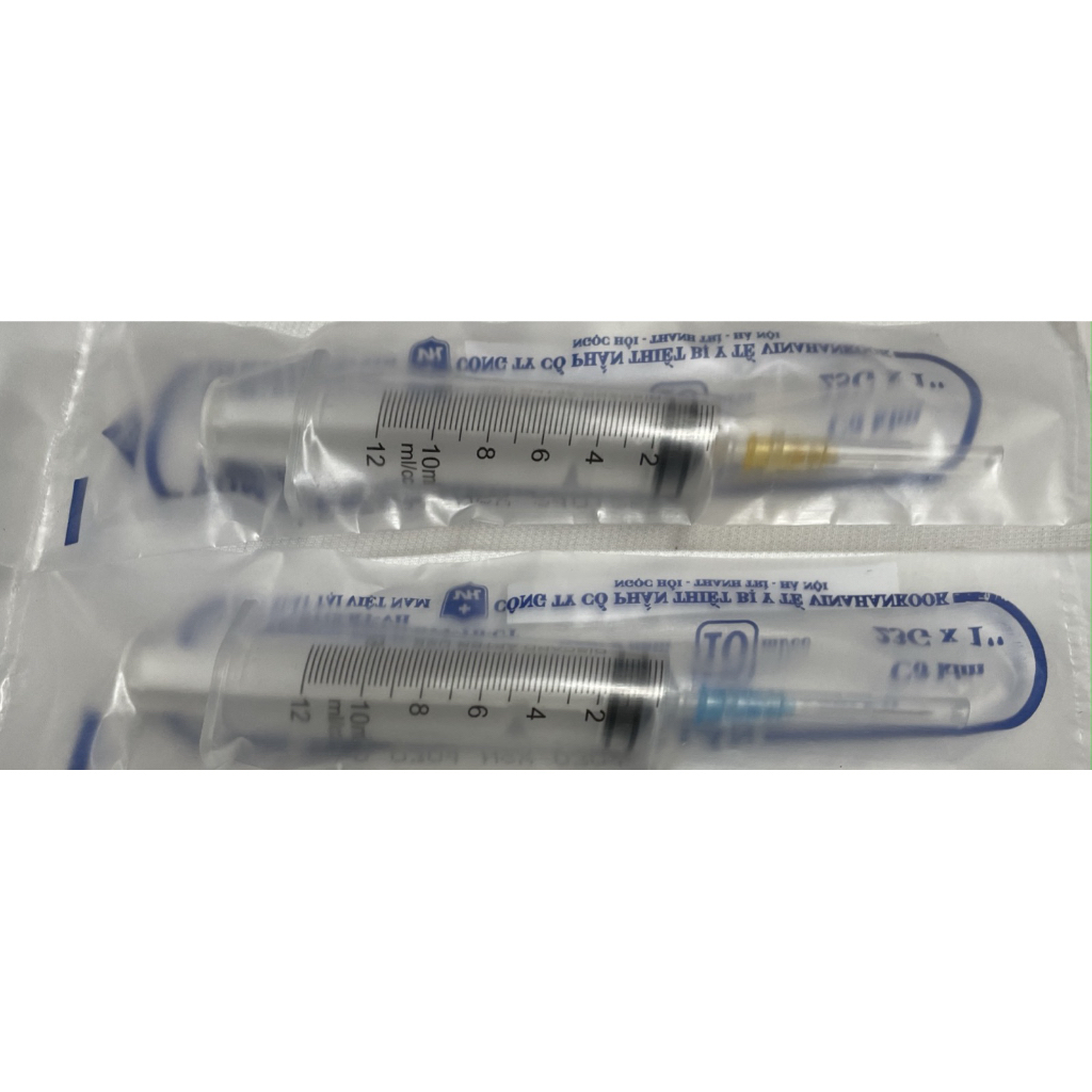 Hộp 100 cái  Bơm tiêm 10cc, Bơm tiêm 10ml Kim 23G và 25G.