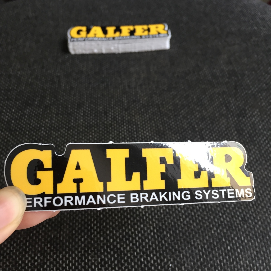 GALFER[9.7x2.4cm] decal cao cấp chống nước, sắc nét, bền màu, dính chặt. Hình dán logo trang trí mọi nơi, in theo yêu cầ