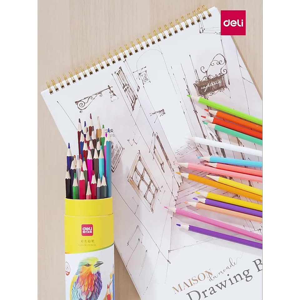 Deli Colored Pencils Gốc Dầu 12/24/36/48 Màu – Nét Đẹp, Bền Chì, Dễ Tô
