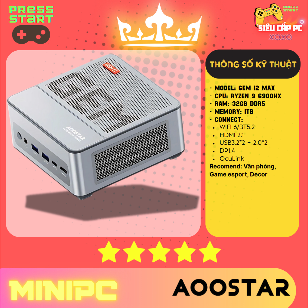 Mini PC AOOSTAR GEM12 MAX | Ryzen 9 6900HX | DDR5 | 2x NVMe | USB4