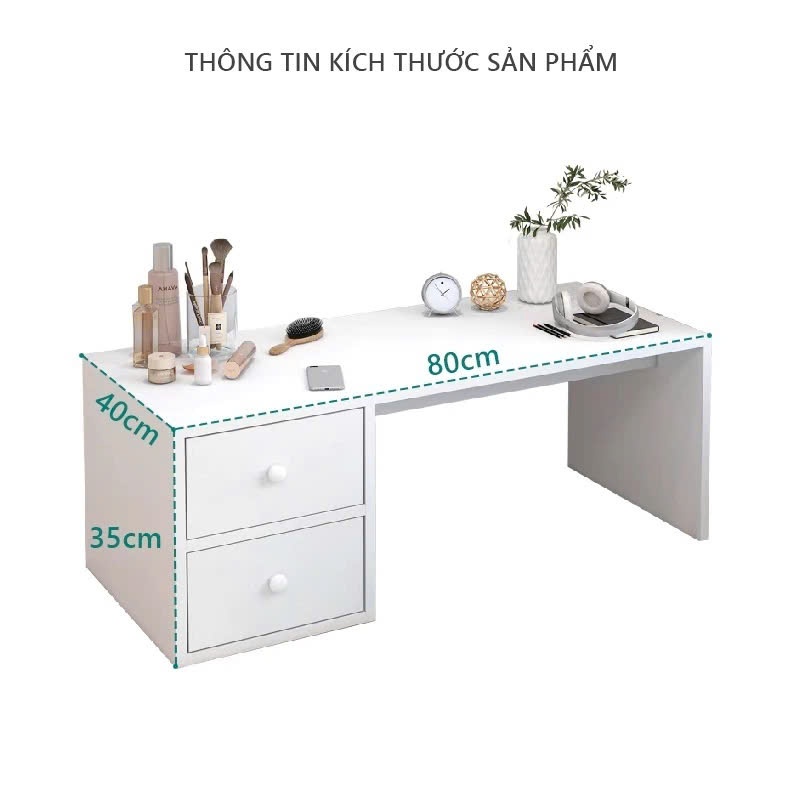 Bàn Trang Điểm Ngồi Bệt FOREST HOME, Bàn Làm Việc Ngồi Bệt 2 Ngăn Kéo, Chất Liệu Gỗ MDF Cao Cấp