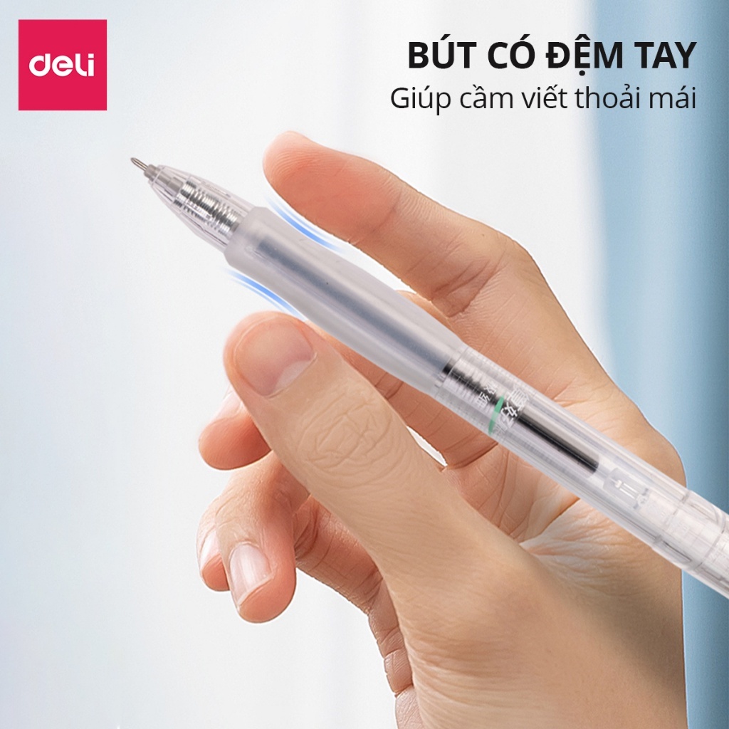 Bút Gel Bấm Deli 0.35mm – Mực Đen, Ngòi Nhỏ, Ruột Thay Thế Tiện Lợi – Văn Phòng & Học Sinh