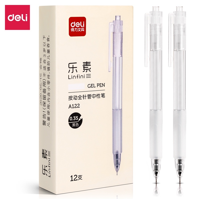 Bút Gel Bấm Deli 0.35mm – Mực Đen, Ngòi Nhỏ, Ruột Thay Thế Tiện Lợi – Văn Phòng & Học Sinh
