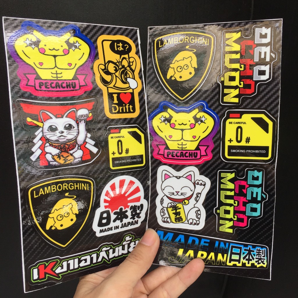 Sticker hình dán cho mượn, lambo, mèo thần tài, pikachu. Decal cao cấp chống nước