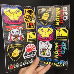 Sticker hình dán cho mượn, lambo, mèo thần tài, pikachu. Decal cao cấp chống nước