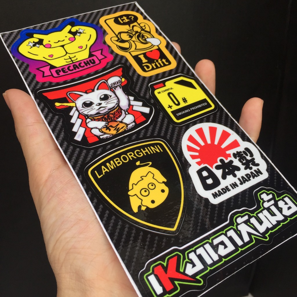 Sticker hình dán cho mượn, lambo, mèo thần tài, pikachu. Decal cao cấp chống nước