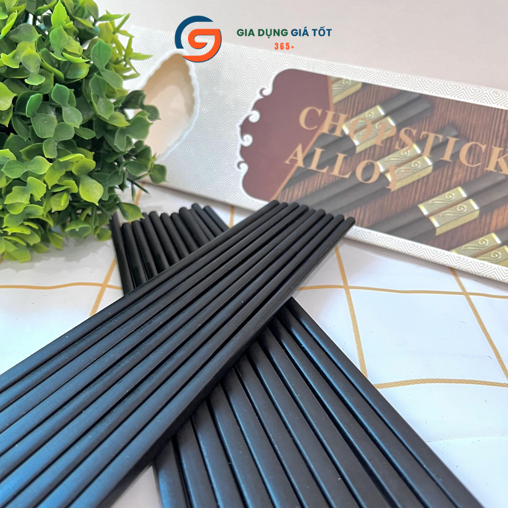 Bộ 10 đôi đũa nhựa đen cao cấp mạ vàng, đũa ăn dài chống trơn, chống mốc, chịu nhiệt