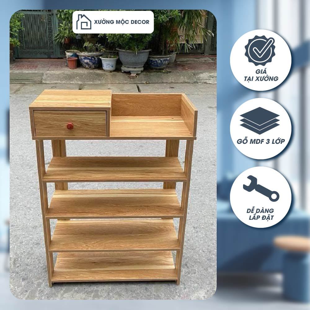 Kệ giày 5 tầng Xưởng Mộc Decor có hộp đựng đồ tiện lợi, kệ decor kệ giày gỗ đa năng