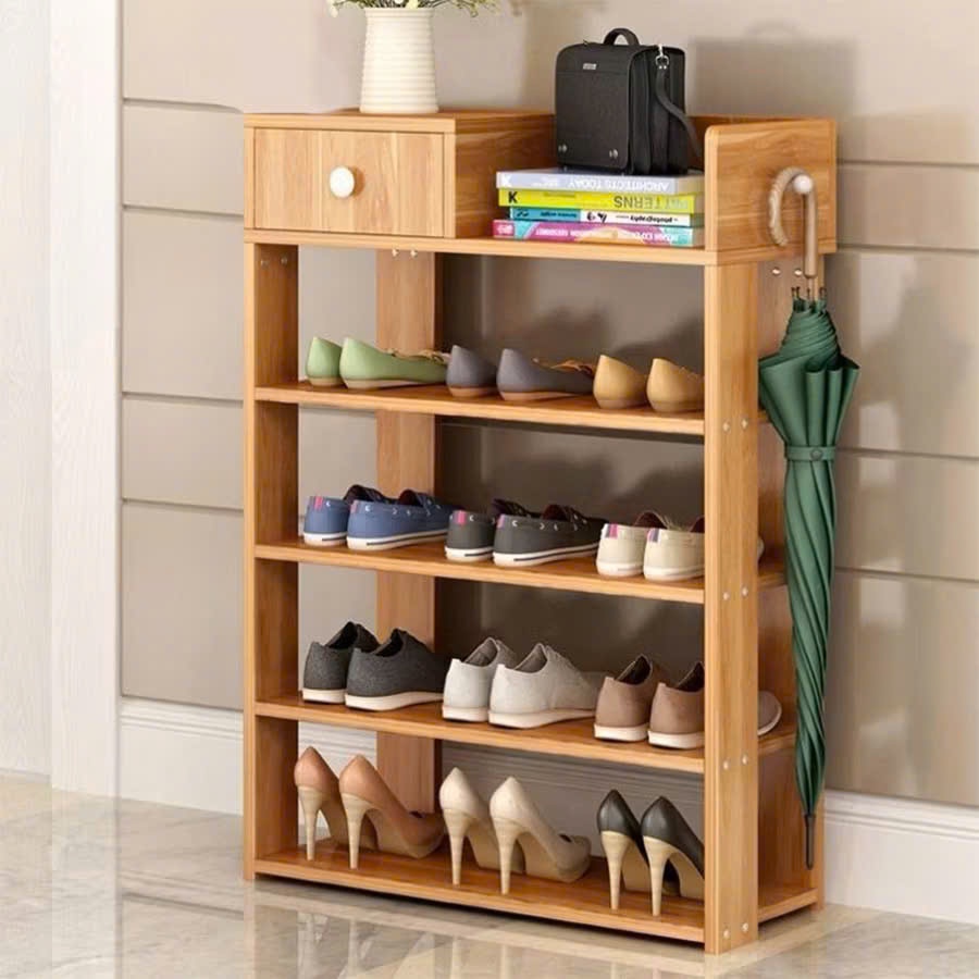 Kệ giày 5 tầng Xưởng Mộc Decor có hộp đựng đồ tiện lợi, kệ decor kệ giày gỗ đa năng
