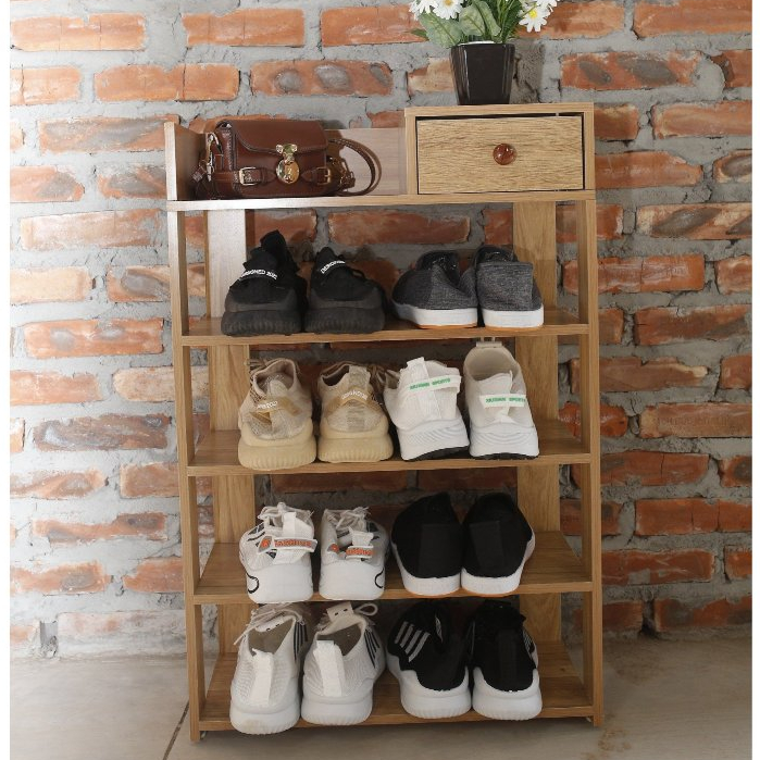 Kệ giày 5 tầng Xưởng Mộc Decor có hộp đựng đồ tiện lợi, kệ decor kệ giày gỗ đa năng