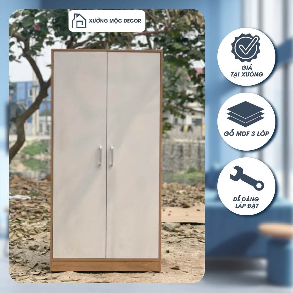 Tủ quần áo 2 cánh đa năng Xưởng Mộc Decor,tủ deco tủ đề đồ tủ treo quần áo chất liệu gỗ MDF cao cấp(tủ nâu)