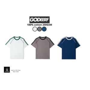 Áo thun trơn raglan line Unisex 100% cotton 250GSM GodeerF cổ tròn nam nữ form BASIC 2 SỌC_MHS001