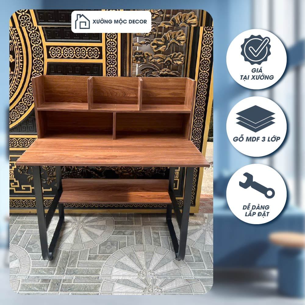Bàn học kèm giá sách Xưởng Mộc Decor , chân sắt chữ U sơn tĩnh điện, mặt gỗ MDF phủ Melamine chống thấm chống xước