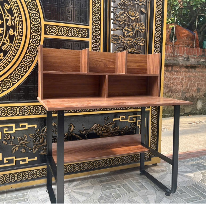 Bàn học kèm giá sách Xưởng Mộc Decor , chân sắt chữ U sơn tĩnh điện, mặt gỗ MDF phủ Melamine chống thấm chống xước