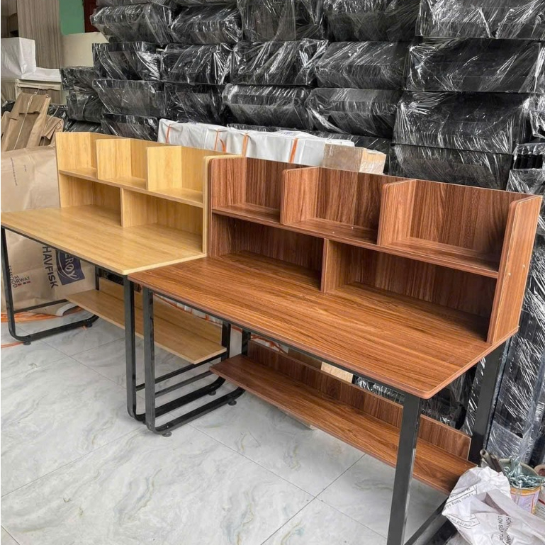 Bàn học kèm giá sách Xưởng Mộc Decor , chân sắt chữ U sơn tĩnh điện, mặt gỗ MDF phủ Melamine chống thấm chống xước