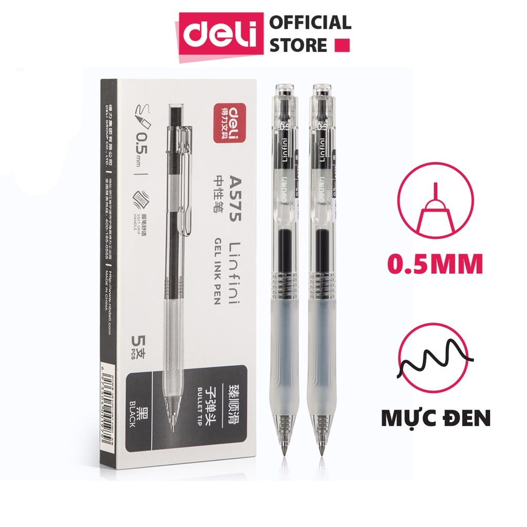 [HỎA TỐC] Bút Gel Deli A575/A623/S206 – 0.5mm – Mực đậm trơn – Vỏ trong suốt – Học sinh, văn phòng