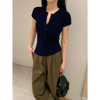 Áo Thun Cổ Tròn Tshirt Nữ Nhiều Cúc Ngắn Tay Chất Vải Thun Cotton WAT009